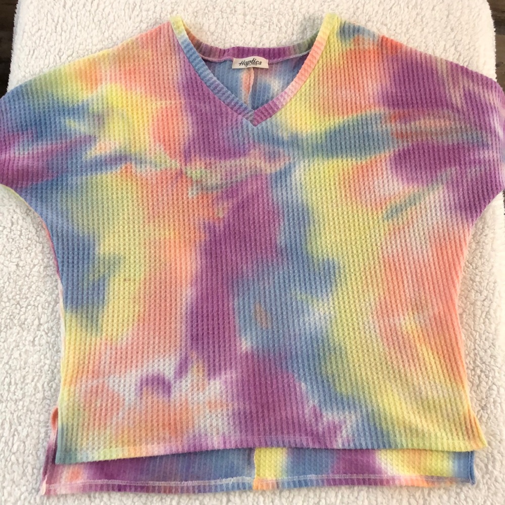 Boutique tie dye waffle knit top